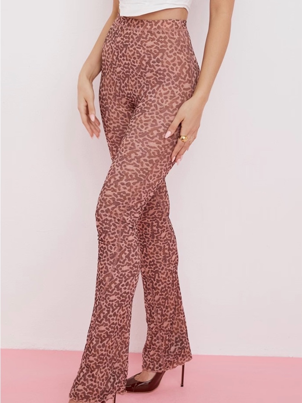 House of CB Maite Leopard Animal Print Flare Pants - Mauve